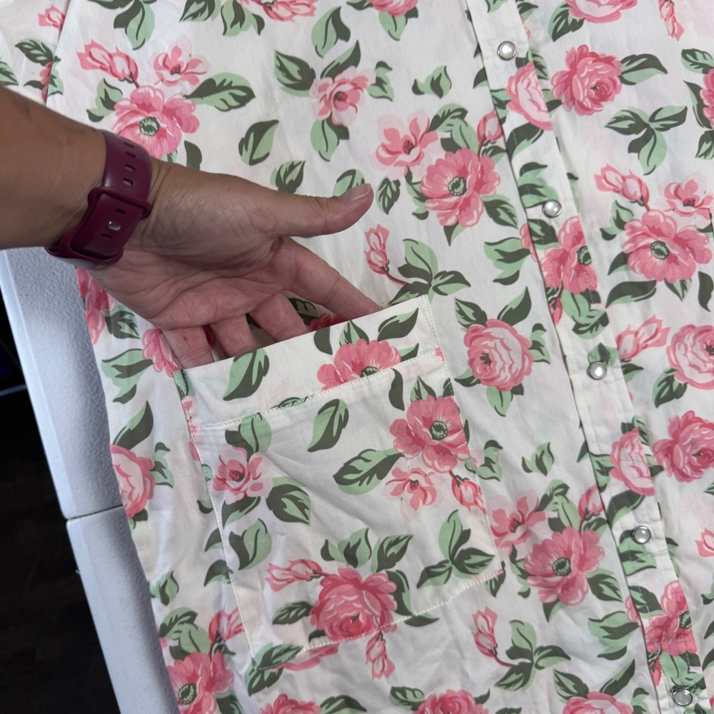 National Floral Snap Front House Dress Pink Rose Cotton Lounger M 24079 - Picture 4 of 9
